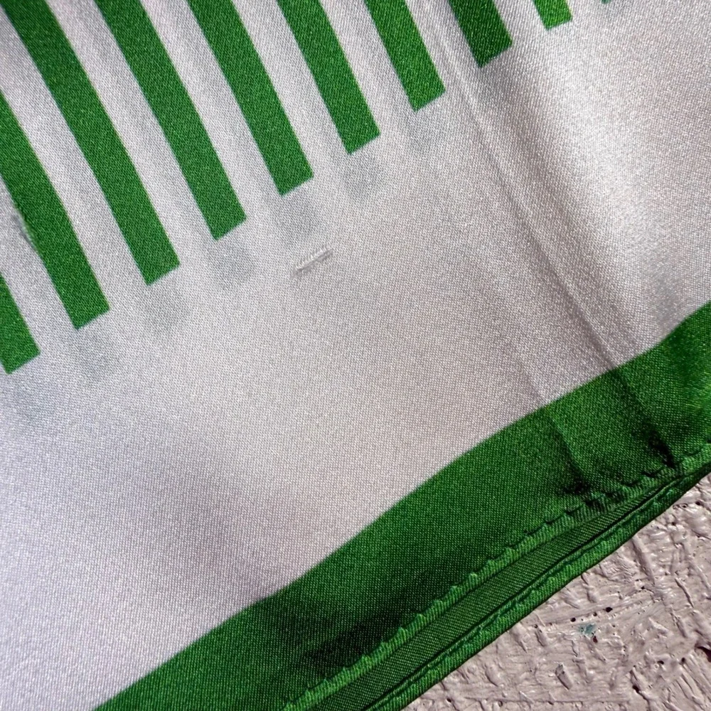 Manner Market Silk Scarf Green White Striped Square Neckerchief